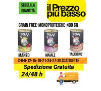 scatolette oasy grain free monoproteiche una sola proteina 400 grammi