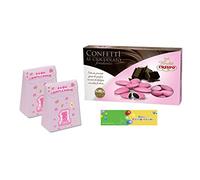 SCATOLINE PORTA CONFETTI SACCHETTO 25 PZ + 1KG CONFETTI + BIGLIETTINI BOMBONIERA (1 ANNO ROSA 81623)