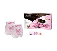 SCATOLINE PORTA CONFETTI SACCHETTO 25 PZ + 1KG CONFETTI + BIGLIETTINI BOMBONIERA (BATTESIMO ROSA 81584)