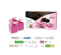 SCATOLINE PORTACONFETTI CUBETTO FIOCCO 25 PZ + 1KG CONFETTI + BIGLIETTINI (POIS FUCSIA 81449)