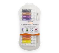 SCATTO ENERGIA CREATIVA | Set 12 Tempere in Tubetti da 12 ml - Con Pennello Incluso - Colori a Tempera Brillanti e Coprenti - Ideale per Bambini, Scuola e Attività Creative