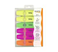 SCATTO ENERGIA CREATIVA | Set 6 Evidenziatori - Punta a Scalpello - 2 Gialli, 2 Fucsia, 1 Arancio, 1 Verde - Colori Vivaci e Inchiostro Fluorescente