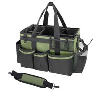 SCAVATA Organizer indossabile per la pulizia con manico e spallacci per governanti, sotto il lavandino e per la pulizia dell'auto, borsa organizer con 4 divisori pieghevoli (verde)