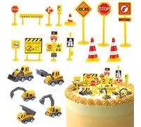 Scavatrice per decorazione per torta, 19 pezzi scavatrice per giocattoli, cantieri, veicoli da costruzione, decorazione per torte con veicoli da costruzione, per compleanno ragazza 2 3 4 5 anni