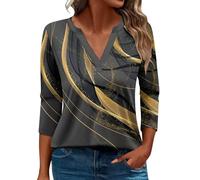 SCBFDI Today 2024, Camicia Donna Elegante College Casual con Scollo a V Top a Tunica per Leggings Manica 3/4 Camicette Versatili Abbigliamento da Golf