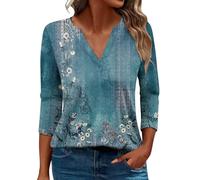 SCBFDI Today 2024, Camicia Donna Elegante College Casual con Scollo a V Top a Tunica per Leggings Manica 3/4 Camicette Versatili Abbigliamento da Golf