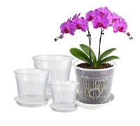 SCBOY Set di 8 vaso trasparente per orchidee plastica Con fori di drenaggio e sottovaso vasi per orchidee Adatti per piantine di orchidee Piante grasse ecc (11/14/16/19 cm)