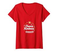 Scegli gentilezza Inspiring Unity Compassione Messaggio Maglietta con Collo a V, Donna, Rosso, XXL