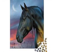 Scena agricola tradizionale a mezzanotte, Dark Cavallo Puzzle Sostenibili Con Motivi Per Adulti Da Gioco in Legno Di Alta Qualità 70x50cm/1000pcs