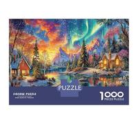 Scena aurora invernale 1000 Pezzi Enigma Di Allenamento Alla Concentrazione in Cartone Extra Resistente Lago Aurora e foresta perfetto Per Intrattenersi A Casa O Come Regalo Di Benvenuto 70x50cm