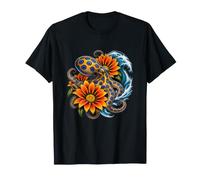 Scena Botanica Arancione di Gazania e Polpo dagli Anelli Blu Maglietta