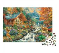 Scena Capanno in Montagna Difficile Puzzle 1000 Pezzi per Adulti Capanno di Legno accanto a un Torrente di Foresta Impetuoso Premium Robusto Alta Qualità Vivace Stimolante Antistress 52x38cm/1000pz