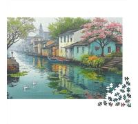 Scena Città Canali Puzzle 1000 pezzi Città d’Acqua Europea Cartone Robusto Per Amanti del Relax Relax a Casa 52x38cm