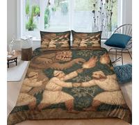 Scena con uomo che tiene una torcia e comPipistrellote un troll Set Copripiumino E Federe 3D Stile arte medievale Stampata Microfibra Per Adulti, Adolescenti, Bambino Biancheria Letto King(220x240cm)