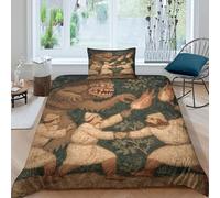 Scena con uomo che tiene una torcia e comPipistrellote un troll,Stile arte medievale Lenzuola Letto Motivo Per Bambini Adulto Set Con Copripiumino + Federes,in Microfibra Morbido Single(135x200cm)