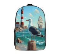 Scena costiera con Seagull Zainetti Per Bambini,Elementare Adolescenti Cartella Scuola Casual Illustrazione Navigazione vintage Zaini Ragazzi Ragazze Backpack 17inch