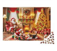 Scena Cucciolo Babbo Natale 1000 Pezzi Puzzle Camino Natale Festivo Cartone Solido Regalo Amici Opera d’Arte 70x50cm/1000pcs