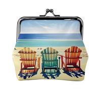 Scena da spiaggia con sedie portamonete da donna, piccolo portafoglio da donna, piccola borsa per il trucco per borsa, portafoglio ultra sottile retrò, nero, taglia unica, Art Deco, Nero , Taglia