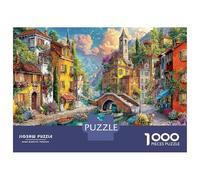 Scena del canale del villaggio 1000 Pezzi Classico Puzzle A Pezzi in Cartone Molto Spesso Per Relax Concentrato Riverside Town Stone Bridge Per Uso Domestico E Come Regalo Per L'inaugurazione 70x50cm