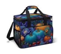 Scena del raccolto autunnale Blu Arancione Zucche Camping Cooler Bag Isolato Spiaggia Refrigeratori Portatile a Prova di Perdite Borse con Tracolla