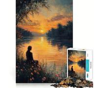 Scena del tramonto sul fiume, puzzle da 1000 pezzi per adolescenti, gioco per esercitare la mente, momento di condivisione, taglio di precisione, pezzo da collezione 38x26cm
