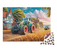 Scena del trattore rurale 1000 Illustrazione di campagna vintage Pezzi Puzzle Cartone Extra Spesso Anniversario Decorazione Impossibile Idea Abilità Logica Adolescenti Regalo 52x38cm/1000pcs