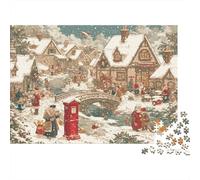 Scena del villaggio di Natale Puzzle Da 1000 Pezzi Per Adulti Di Tutte Le Età, Cartone Resistente Premium,Xmas Post Box Village Regalo Di Natale Festivo, Sfida Mentale Ed Educativa 70x50cm/1000pcs