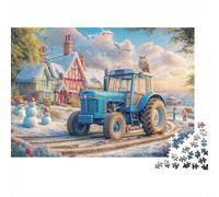Scena del villaggio invernale 1000 Vintage trattore stile d'arte Pezzi Puzzle Cartone Extra Spesso Rilassamento Donne Gioco Ultra Difficile Famiglia Adolescenti Più Venduto Ufficio 70x50cm/1000pcs