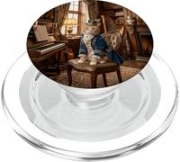 Scena della biblioteca del pianoforte della stanza di studio del gatto vittoriano PopSockets PopGrip per MagSafe