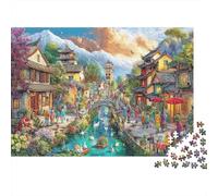 Scena della città antica Bundle Di Puzzle Da 1000 Pezzi, Per Bambini 8-12 E Adulti, Carta Spesso,Paesaggio della città cinese Decorazione Murale, Regalo Di Capodanno, Sfida Cerebrale 38x26cm/1000pcs