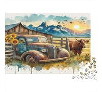 Scena della fattoria del camion rustico Puzzle 1000 Pezzi camion rustico in fattoria con girasoli giocattolo decompressivo intellettuale educativo intrattenimento creativo decorazione regalo perfetto