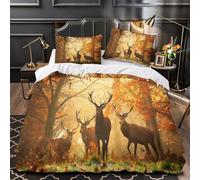 Scena della foresta autunnale Set Di Copripiumino 3 Pezzi stampa 3D con federa decorazione per camera da letto Cervo selvatico nella luce dorata copripiumino for adulti e ragazze Single（140x200cm）