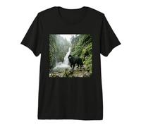 Scena della Foresta della scogliera della Cascata del Cane di Terranova Maglietta Premium