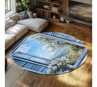 Scena della natura Tappeto rotondo sottile antiscivolo lavabile Rose bianche su un design del balcone Morbidi tappeti pieghevoli l'arredamento dell'interno dell'appartamento del soggiorno 80x80cm