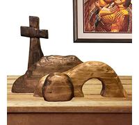 Scena della Resurrezione di Pasqua, Decorazione del Presepe di Gesù in Legno, Set di Statue della Tomba Vuota della Croce, Regalo della Scena della Resurrezione di Pasqua per Casa, Ufficio, Desktop