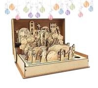 Scena della Resurrezione - Libro Pop-up Portatile, 21x15x5cm Dimensionale Grana Legno, Volume Narrazione Biblica Sequenza, 380g Struttura Legno Naturale Solido | Ornamento per Genitori & Educatori