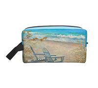 Scena della spiaggia con le sedie Borsa portatile di immagazzinaggio del lavaggio di viaggio di grande capacità per cosmetici e forniture di lavaggio