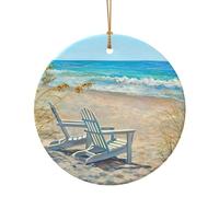 Scena della spiaggia con sedie che stampano l'ornamento circolare dell'albero di Natale appeso decorazione di Natale ceramica per la casa