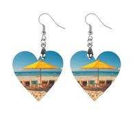 Scena della spiaggia con sedie Orecchini in legno gioielli regali, leggeri vintage pendenti in legno naturale classici artistici ganci per orecchini in legno per donne, Love, In legno, Legno