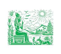 Scena dell'antico Egitto con la dea e il Nilo Adesivi murali 51x64.1cm Pittura murale artistica Verde