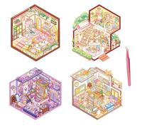 Scena di 3D - 4X Casa coreana, con scena in miniatura dal design, materiale riutilizzabile di facile applicazione, decorativi, divertenti per adulti cameretta de