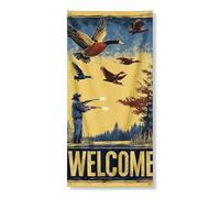 Scena di caccia di benvenuto, striscioni decorativi, stampa artistica vintage di uccelli selvatici, decorazione per porta d'ingresso, per interni ed esterni, autunno natura, sfondo da appendere 91 x