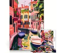 Scena di canale di Venezia in stile pastello,illustrazione minimalista,puzzle da 1000 pezzi per adulti,attività rilassante e stimolante per la mente,con chiusura di sicurezza,regalo premuroso 38x52cm