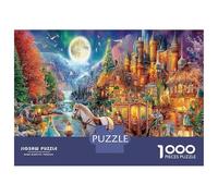 Scena di Castello Fantastico Puzzle da Assemblare Premium Fiabesco Cartone Castello sotto la Luna Divertente Regalo di Natale 38x26cm/1000pezzi