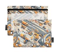 Scena di costruzione Ponti Loader Road Roller Pencil Bag 3 fori perforato per 3 anelli cartelle con cerniera per esami cancelleria organizzatore Upplies