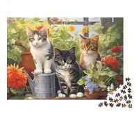 Scena di gatti in giardino 1000 Pezzi Gatti realistici Cartone Resistente Puzzle Per Uomo E Donna, Difficile Sfida Educativa, Idea Regalo Famiglia 70x50cm/1000pcs