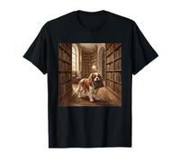 Scena di Lettura del Libro del Cane della Biblioteca di Cavalier Spaniel Maglietta