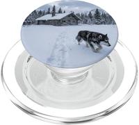 Scena di montagna invernale della cabina della neve dell'Alaskan Malamute PopSockets PopGrip per MagSafe