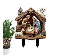 Scena di Natività Metallo Esterno,Picchetto di Natale Nascita di Gesù in Acrilico | Inserti Paesaggi Statua Sacra per Giardino Terrazza in Vaso Prato Portico