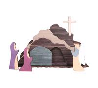 Scena di Pasqua in legno - Espositore di risurrezione di 7 pezzi, ornamenti decorativi pasquali, set in legno fatto a mano, adatto per la decorazione della tavola delle vacanze, visualizzazione di